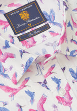 Load image into Gallery viewer, Regular Fit Pink Bird Print Short Sleeve Shirt
