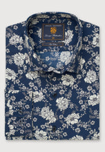 Load image into Gallery viewer, Regular Fit Navy Floral Print Cotton Shirt - 4732B
