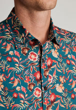 Load image into Gallery viewer, Regular Fit Teal Floral Print Short Sleeve Shirt (4739B)
