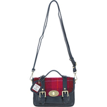 Load image into Gallery viewer, Ashwood Leather &amp; Harris Tweed® Cloth Small Satchel Bag with Twist Lock Navy/Pink: TW-33-06-NP
