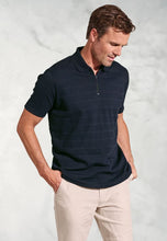 Load image into Gallery viewer, Chalamet Navy Popcorn Texture Stripe Zip Neck Polo Shirt
