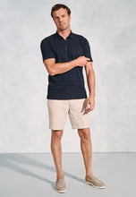 Load image into Gallery viewer, Chalamet Navy Popcorn Texture Stripe Zip Neck Polo Shirt
