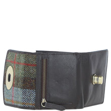 Load image into Gallery viewer, Elegant Ashwood Leather &amp; Harris Tweed® Cloth Trifold Twist-Lock Purse Brown/Mcload: TW-10-01-BM
