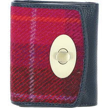 Load image into Gallery viewer, Elegant Ashwood Leather &amp; Harris Tweed® Cloth Trifold Twist-Lock Purse Navy/Pink: TW-10-06-NP
