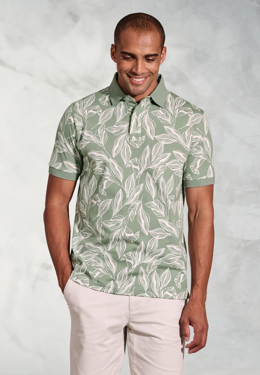 Hiddleston Sage Leaf Print Polo Shirt (4613C)