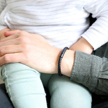 Load image into Gallery viewer, Men&#39;s Black Leather Bracelet with Matte Black Clasp
