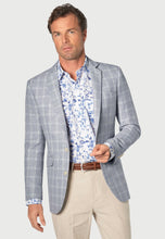 Load image into Gallery viewer, Tailored Fit Pigott Silver Blue Check Linen Blend Jacket
