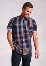 Load image into Gallery viewer, Regular Fit Navy Check &#39;Portofino&#39; Short Sleeve Shirt
