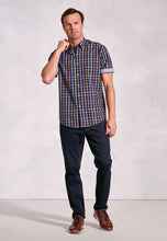 Load image into Gallery viewer, Regular Fit Navy Check &#39;Portofino&#39; Short Sleeve Shirt
