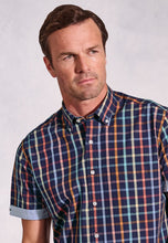 Load image into Gallery viewer, Regular Fit Navy Check &#39;Portofino&#39; Short Sleeve Shirt
