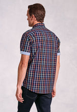 Load image into Gallery viewer, Regular Fit Navy Check &#39;Portofino&#39; Short Sleeve Shirt
