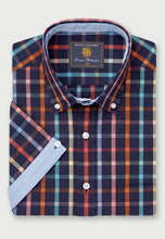 Load image into Gallery viewer, Regular Fit Navy Check &#39;Portofino&#39; Short Sleeve Shirt
