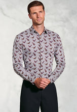 Load image into Gallery viewer, Regular Fit Silver Grey Pheasant Print Cotton Shirt
