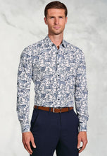 Load image into Gallery viewer, Regular Fit Navy Wolf Print Cotton Shirt
