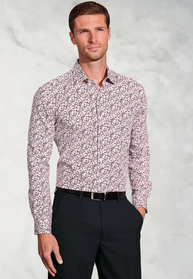 Regular Fit Burgundy Floral Silhouette Cotton Shirt