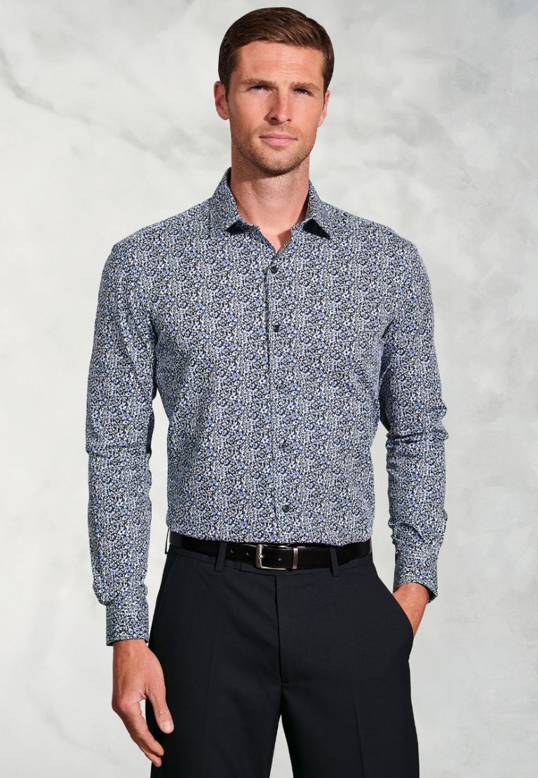 Regular Fit Navy Ditsy Floral Cotton Shirt