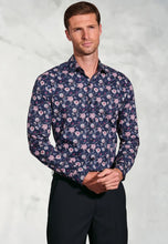 Load image into Gallery viewer, Regular Fit Navy Ornate Floral Print Cotton Shirt

