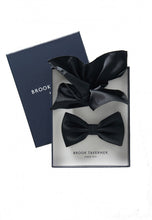 Load image into Gallery viewer, Black Satin Bow Tie &amp; Hankie Set
