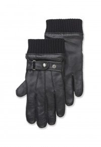 BLACK LEATHER Gloves With Knitted Wrist