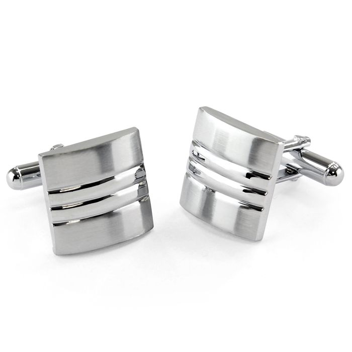 Brushed Silver Shiny Stripe Cufflink