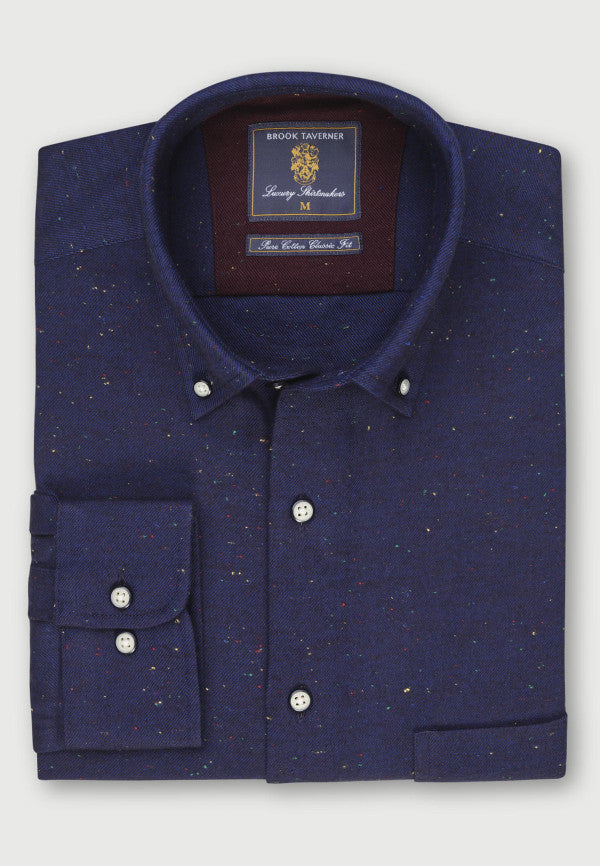 Navy with Multi-Coloured Nep Brushed Cotton Donegal Twill Shirt (4105A)