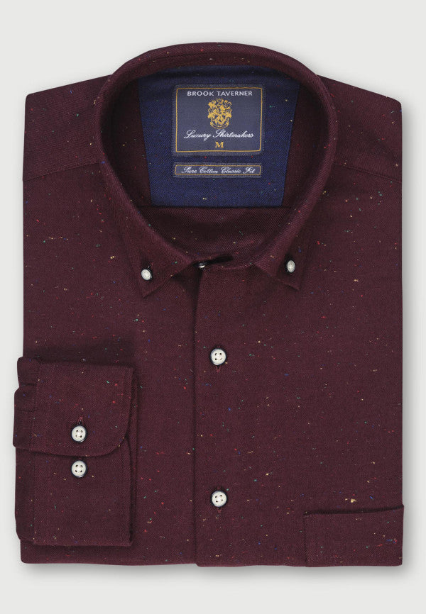 Wine with Multi-Coloured Nep Brushed Cotton Donegal Twill Shirt (4105B)