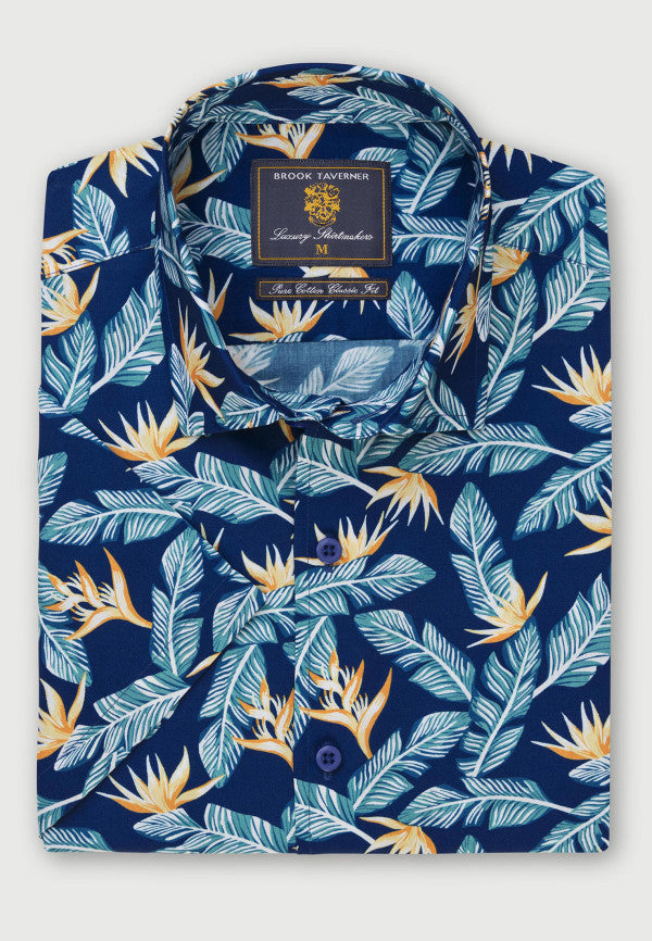 Gold Leaf Tropical Print SS Shirt
