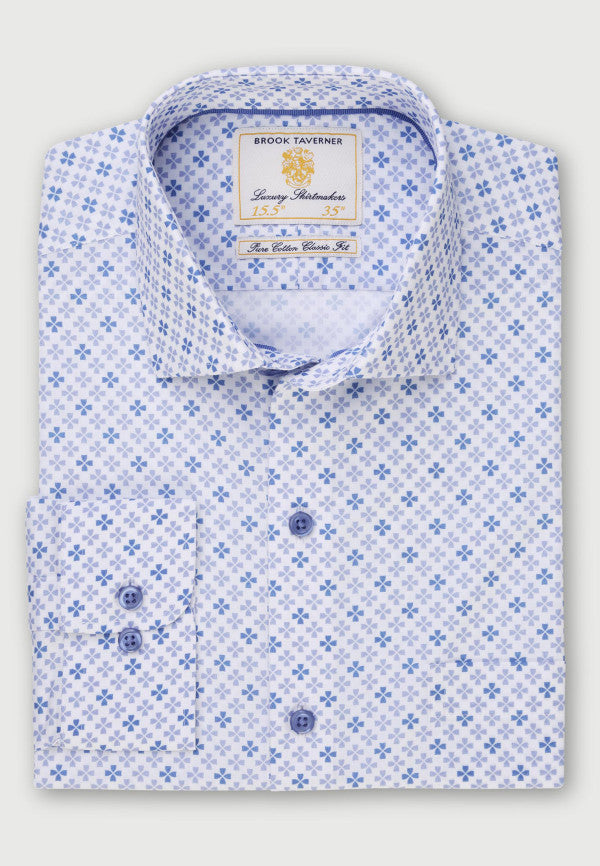 Sky and Blue Saxon Cross Print Design LS Shirt