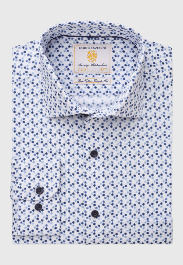 White with Navy & Blue Geometric Print Shirt (4254BC)