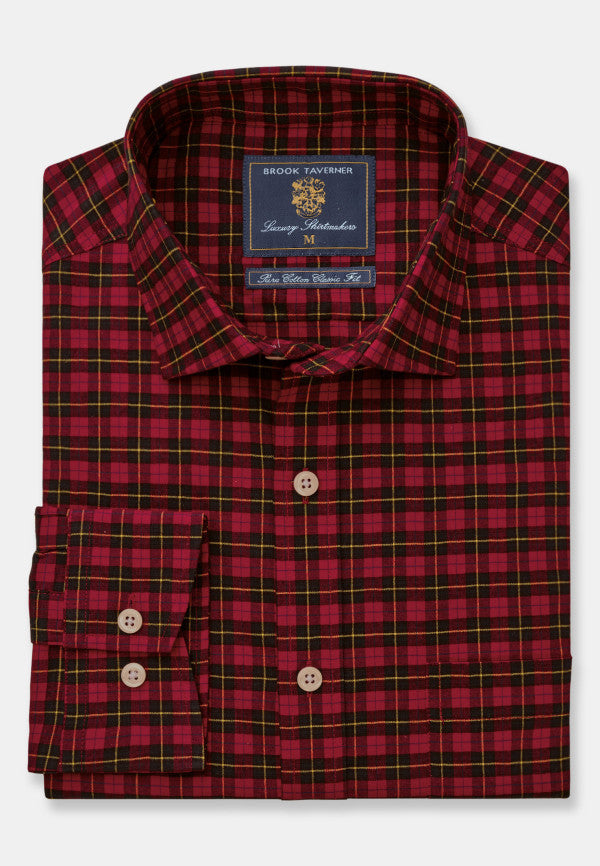 Red Tartan Check Cotton Poplin Shirt (4258B)
