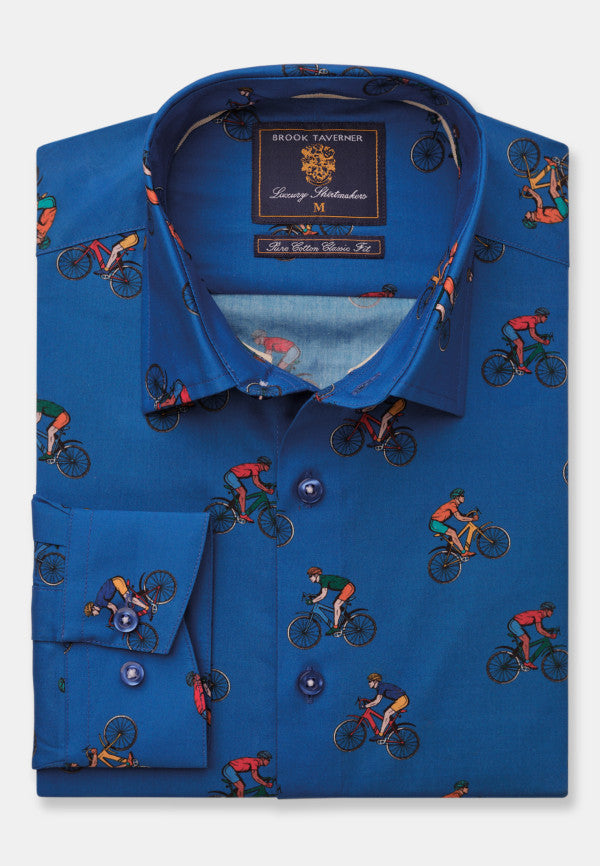 Cobalt Blue Bicycle Sporting Print Shirt (4266B)