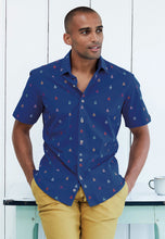 Load image into Gallery viewer, Cobalt with Multicoloured Sailing Boats Short Sleeve &#39;Portofino&#39; Inspired Shirt (4300A)
