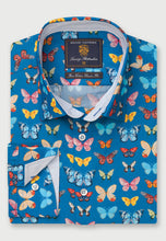 Load image into Gallery viewer, Blue with Multicoloured Butterfly ‘Conversational’ Tropical Zoo Print Shirt (4311B)
