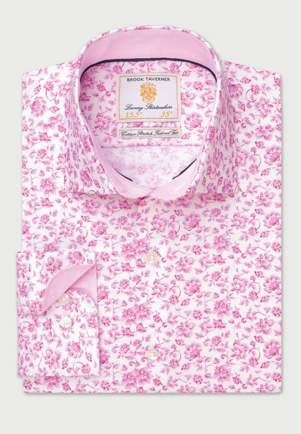 Pink Flower Print Business Casual Shirt (4319BT)
