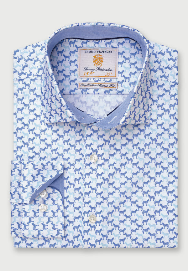 Blue and Aqua Zebra Print Business Casual Shirt (4319CT)
