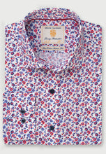 Load image into Gallery viewer, White with Navy, Blue and Red Flower Print Business Casual Shirt (4320AT)
