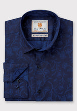 Load image into Gallery viewer, Navy with Blue Foliage Jacquard Cotton Shirt (4432A)
