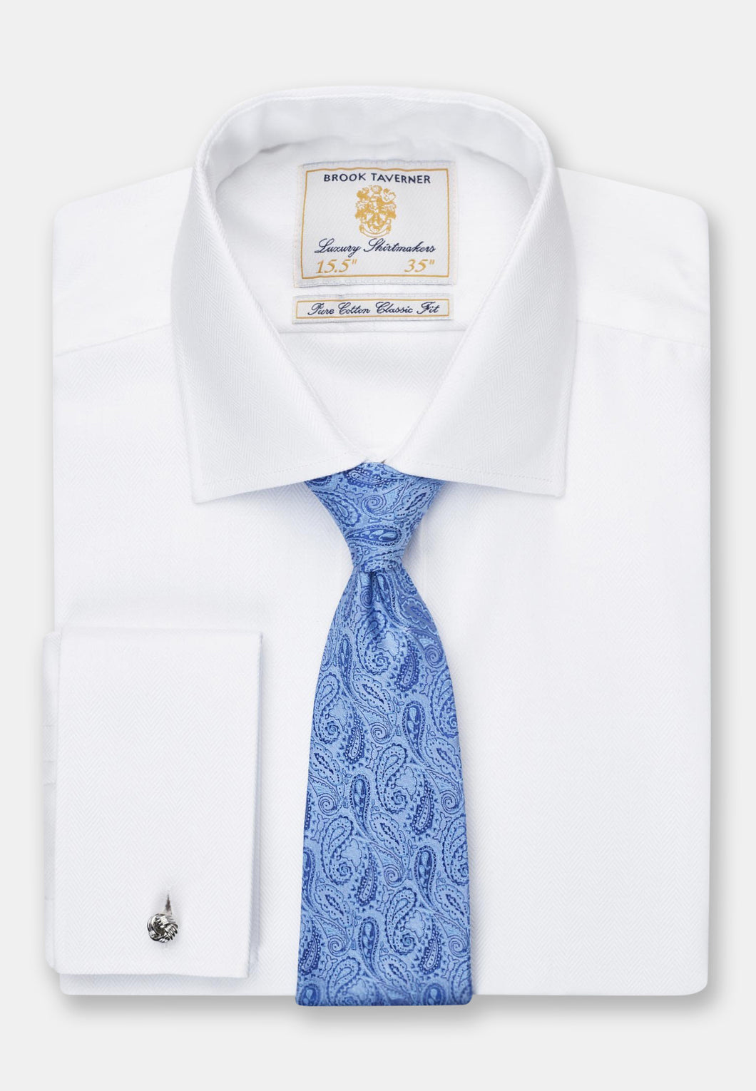 Andora Double Cuff White Herringbone 100% Easycare Cotton Shirt