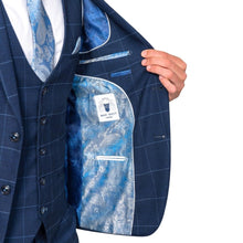 Load image into Gallery viewer, Edisnon Navy with Sky Blue Check 3PC Suit by Marc Darcy
