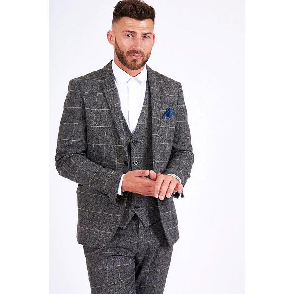 Marc Darcy SCOTT 3pc Grey Tweed Check Suit