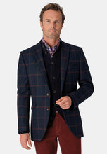 Load image into Gallery viewer, Airedale Tweed Navy with Mustard &amp; Red Tramline Check Jacket
