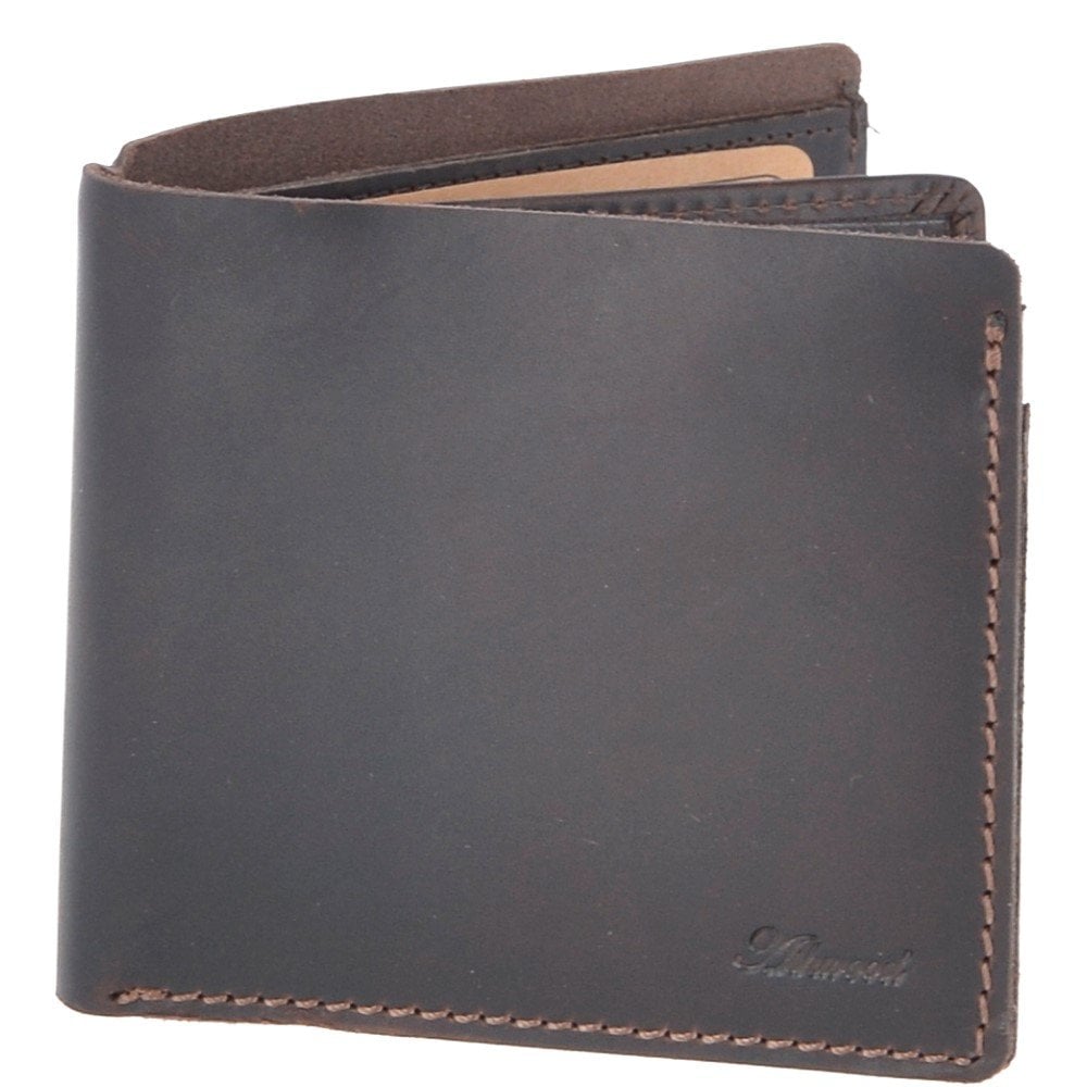 Leather Oily Hunter Wallet With ID And Coin Section Brown : 1884