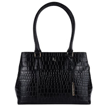 Load image into Gallery viewer, Cheltenham Leather Crocodile Print Two Section with mid-purse Bag (Black C54)
