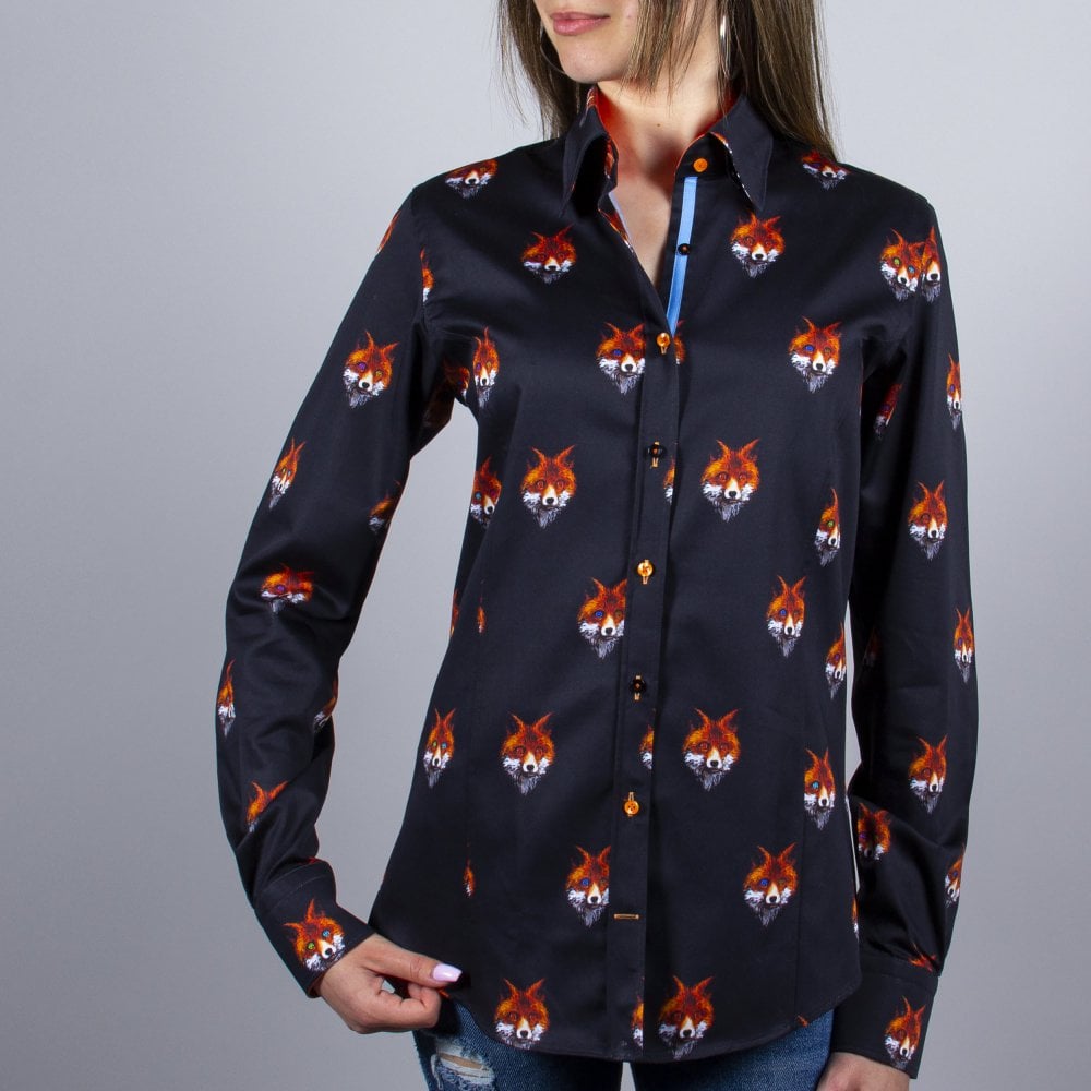 Claudio Lugli Bejewled Fox Print Ladies Shirt