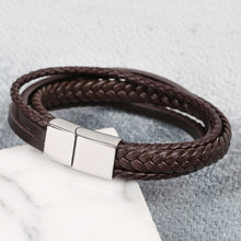 Load image into Gallery viewer, Men&#39;s Brown Layered Leather Bracelet
