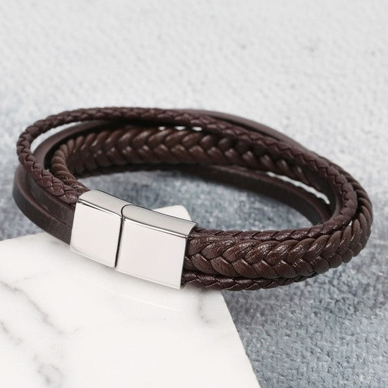 Men's Brown Layered Leather Bracelet