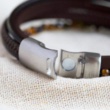 Load image into Gallery viewer, Men&#39;s Leather and Tiger Eye Bead Bracelet
