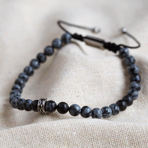 Men's Snowflake Obsidian Stone Adjustable Bracelet