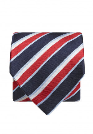 Navy & Red Stripe 100% Silk Tie